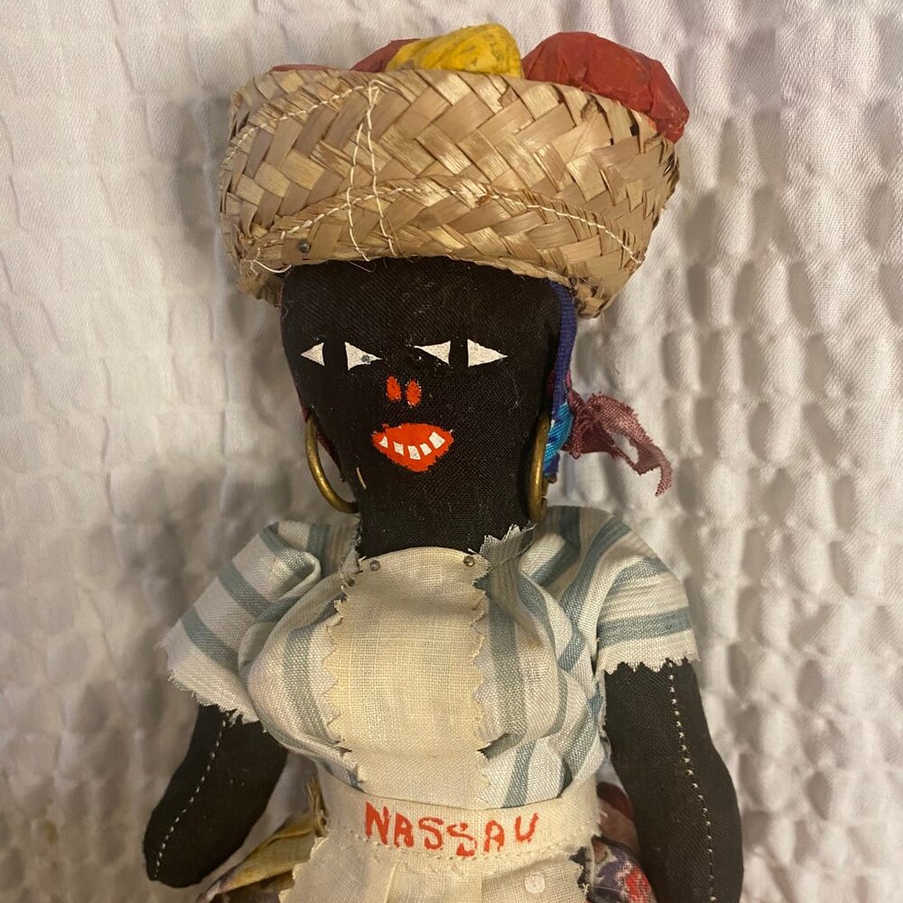 Vintage 10" Jamaican Handcrafted 'Calypso Momma' Souvenir Black Rag Doll